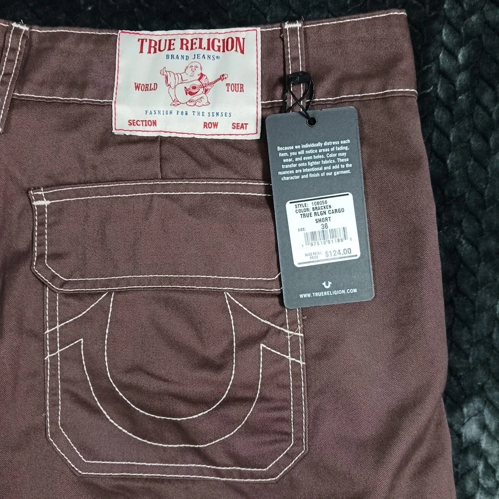 True Religion Shorts Men's 36 Brown Polyester Cargo Workwear Utility Summer